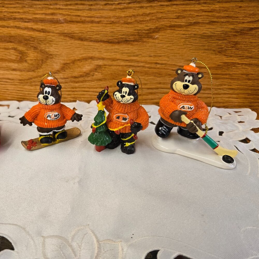 Trio Vintage A & W Rootbeer Rootbear Bear Christmas Tree Ornaments